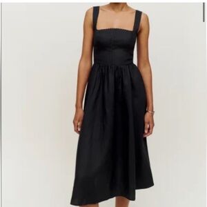 Reformation Tagliatelle Black Linen Midi Dress